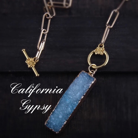 Gold Druzy Safety Pin Necklace - Picture 2 of 4